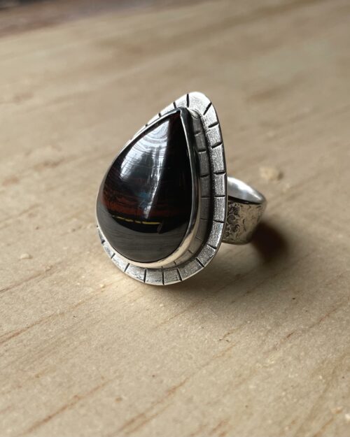 Iron Tiger Eye Teardrop Ring